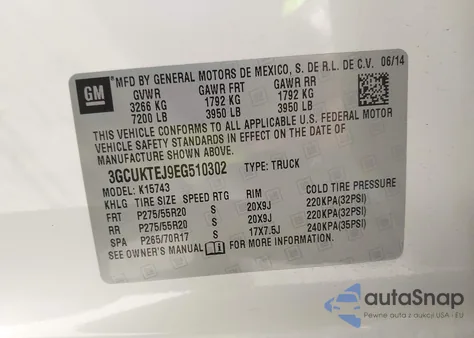 2014 Chevrolet Silverado 1500 High Country из США, поврежденный, VIN 3GCUKTEJ9EG510302